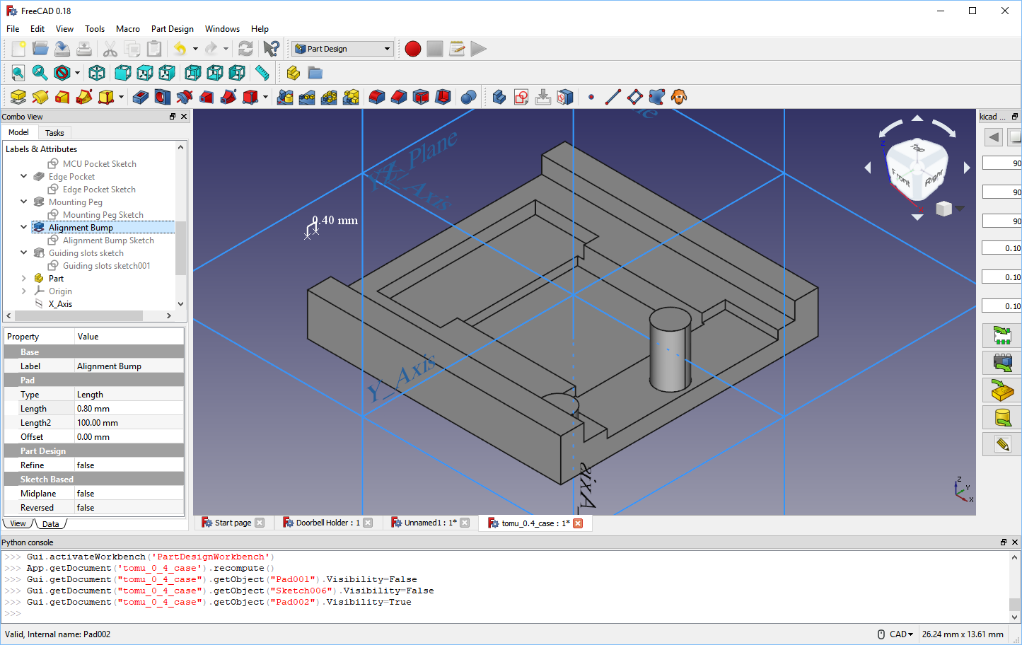 Creating a pad for the alignment bump